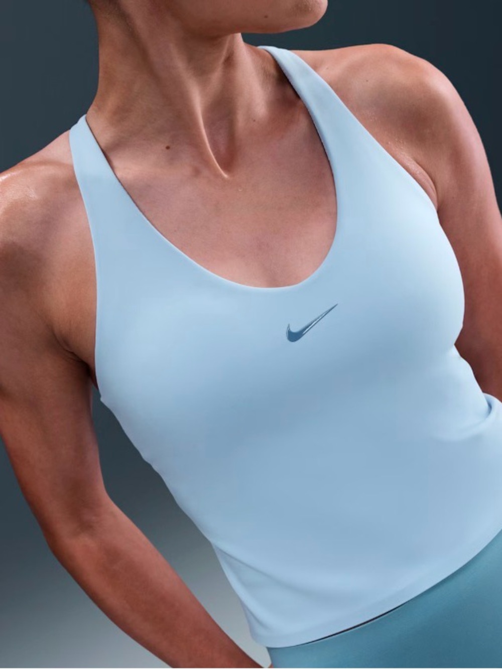 Nike Dri-FIT Blue Built-In Sports Bra Racerback Active Tank Top Mesh Back Size L - Picture 8 of 9